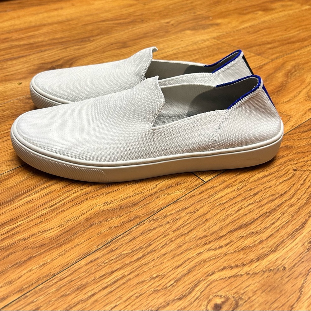 Rothy's White Slip-On Sneakers with Blue Insole and Trim - Picture 12 of 12
